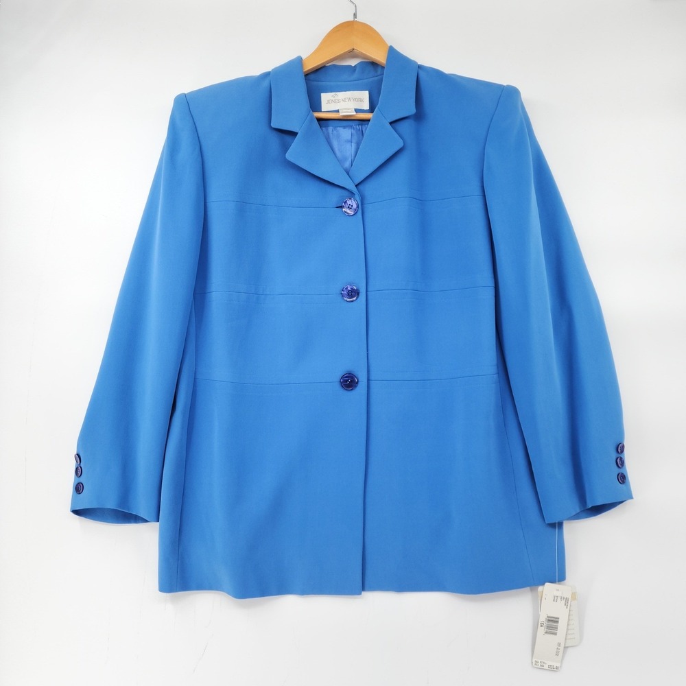 Jones New York Skirt Suit 16W Silk Blue 3 Button Business Office Luxury NEW $352 - Picture 14 of 15